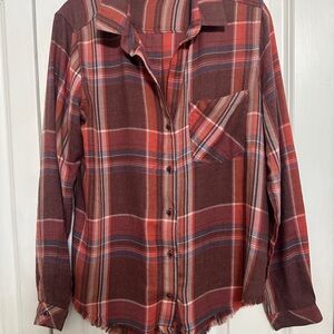 Cloth & Stone Red and Gray Plaid Shirt